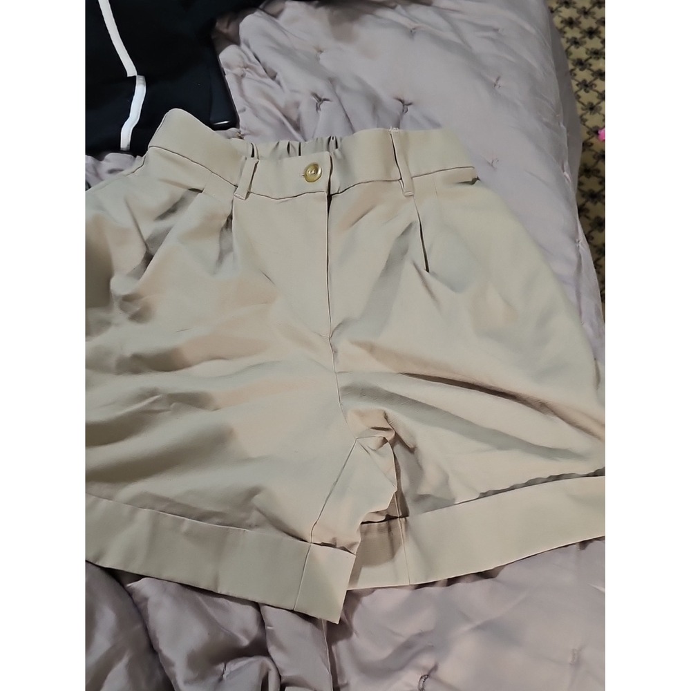 Lululemon Lab Pleated Cuffed Shorts Tan Khaki Linen Blend LW7DPLS Size 26